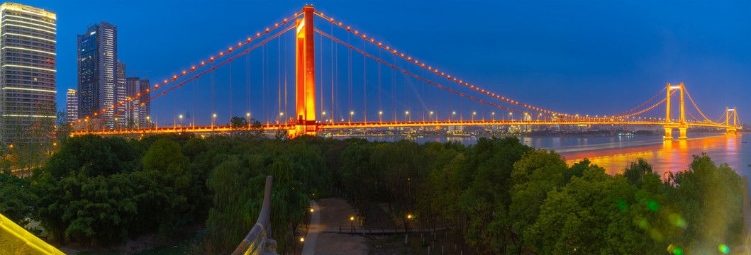 武汉鹦鹉洲长江大桥夜景景观