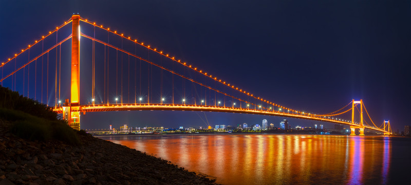 武汉鹦鹉洲长江大桥夜景风光