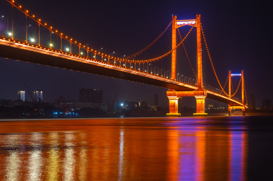 武汉鹦鹉洲长江大桥夜景风光