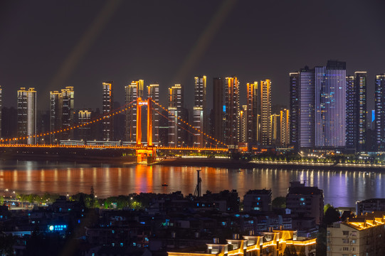 武汉鹦鹉洲长江大桥夜景风光