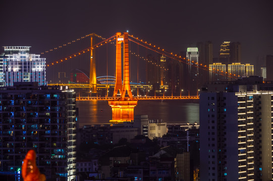 武汉鹦鹉洲长江大桥夜景风光