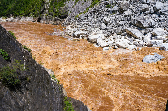 云南丽江虎跳峡湍急的江水