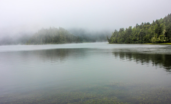 雨雾湖泊