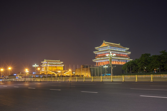 北京正阳门和午门夜景