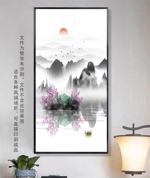 新中式抽象禪意山水情背景壁畫
