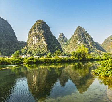 桂林山水阳朔遇龙河漂流无框画