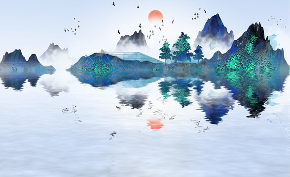 新中式意境水墨山水風(fēng)景畫