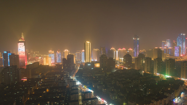 航拍青岛城市夜景