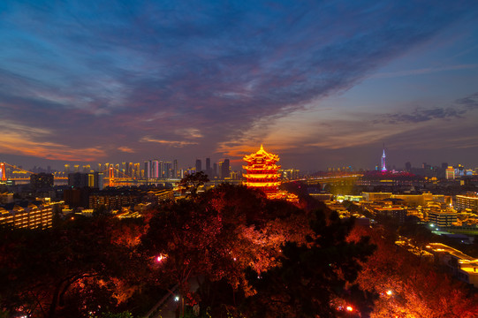 武汉黄鹤楼公园夜景灯光秀风光