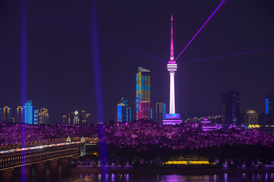 武汉龟山电视台夜景灯光秀风光