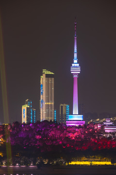 武汉龟山电视台夜景灯光秀风光