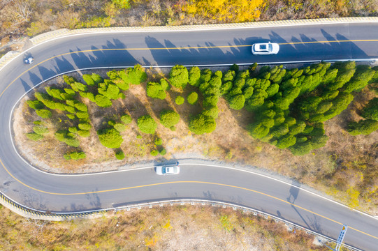 航拍济南七星台盘山公路