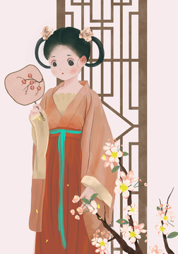 手繪插畫古裝古風(fēng)美人南朝仕女
