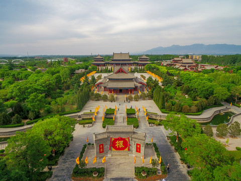 航拍山西洪洞大槐树景区