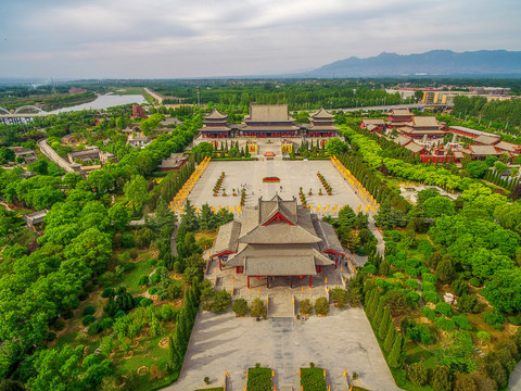 航拍山西洪洞大槐树景区