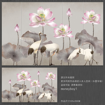 中國風(fēng)手繪工筆畫花鳥背景墻