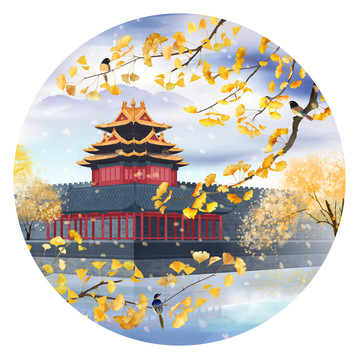 古風(fēng)角樓插畫(huà)