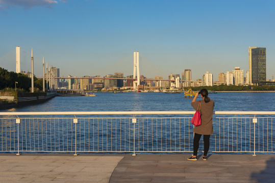 拍摄南浦大桥的游客