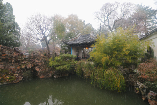 江苏苏州狮子林苏州园林雪景