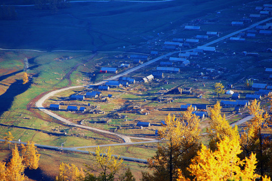 新疆北疆阿勒泰喀纳斯新村秋景