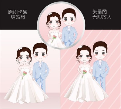 原創(chuàng)手繪卡通結(jié)婚照