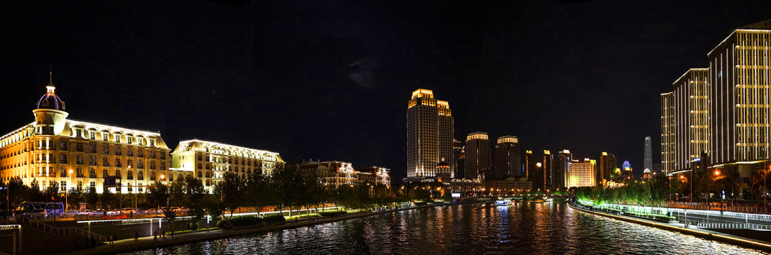 天津海河夜景大画幅