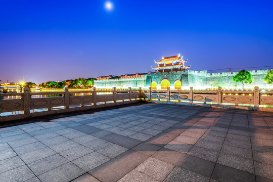 苏州平门古城墙夜景