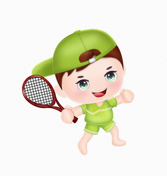 網(wǎng)球運(yùn)動(dòng)卡通男孩