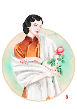 旗袍女人插畫