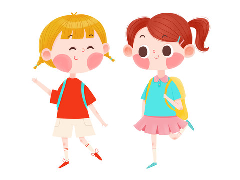 手繪開(kāi)學(xué)季兩個(gè)小女孩上學(xué)