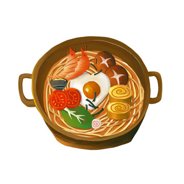 手繪食物砂鍋海鮮面