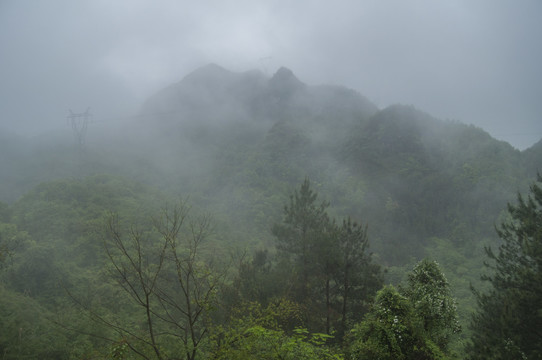 烟雨迷蒙的山峰