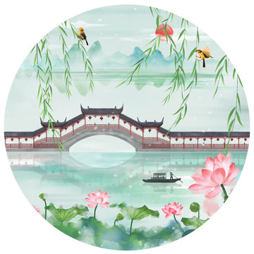 廊橋古風(fēng)插畫