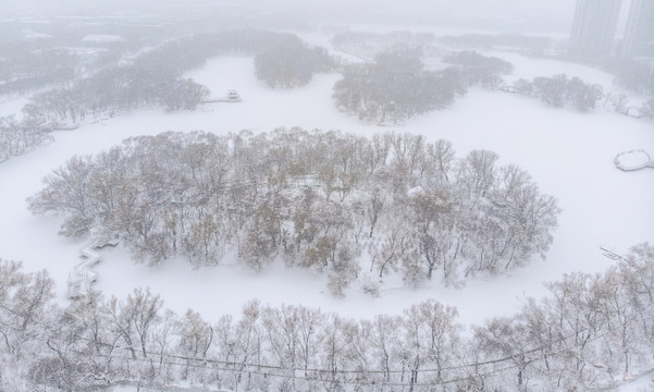 航拍雪后齐齐哈尔