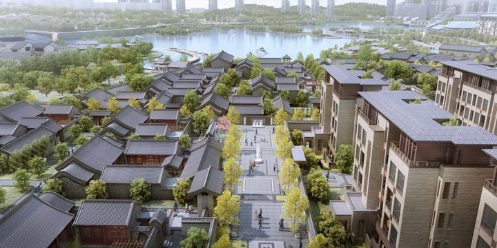新中式別墅住宅街巷大門洋房高層