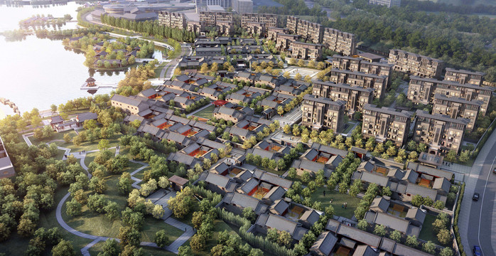 新中式別墅住宅街巷大門洋房高層