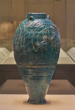 孔雀蓝釉陶三系瓶