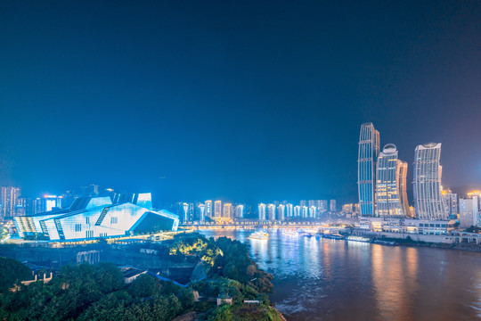 重庆朝天门与重庆大剧院夜景