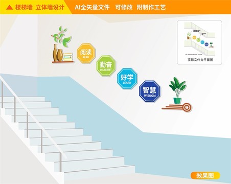 讀書勵志樓梯文化墻