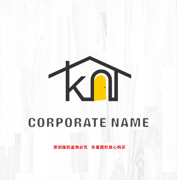 KN字母标志家房子logo
