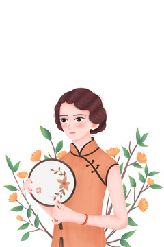 古典旗袍美女插畫