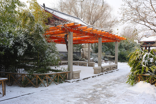 中式园林雪景