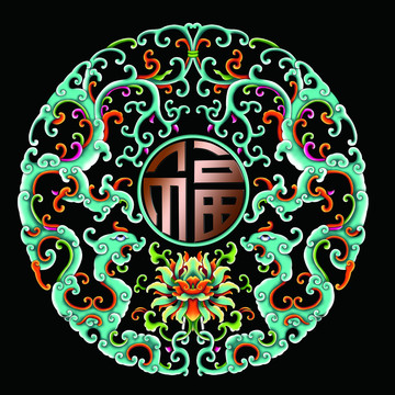 雙龍噴繪分層插畫(huà)設(shè)計(jì)圖案