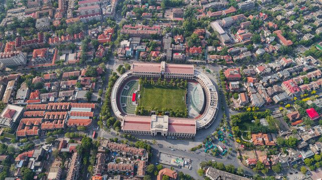 航拍俯瞰天津城市民园体育场