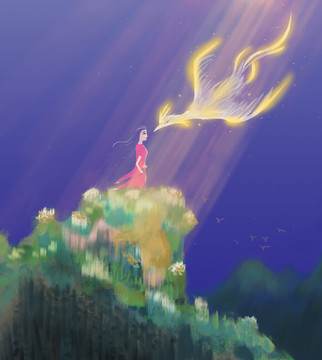 美女卡通抽象插畫