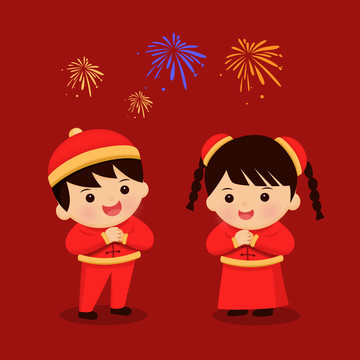 可愛的金童玉女拜年封面海報
