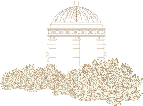 手繪線描建筑風景