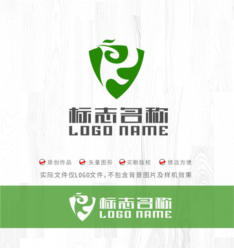 R字母标志飞鸟盾logo