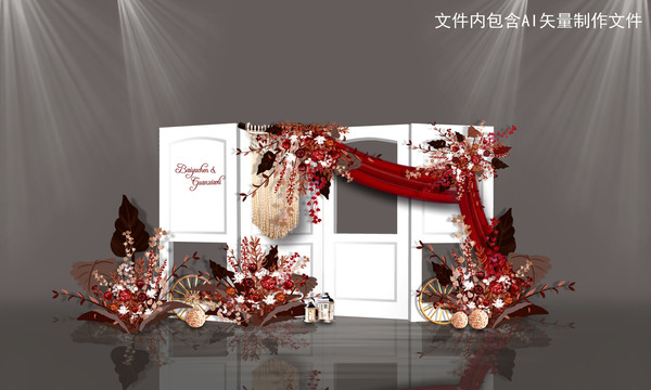 紅白色婚禮迎賓區(qū)