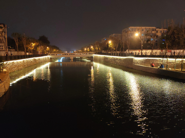 城市中的河流夜景